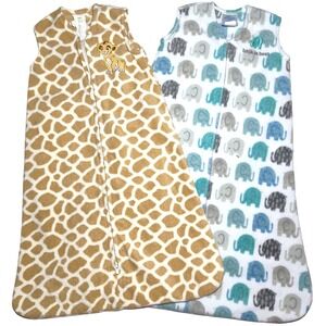 2 Disney Halo Fleece Baby 0 3 6 Sleep‎ Bag Boy Lot Lion King Simba Elephant EUC